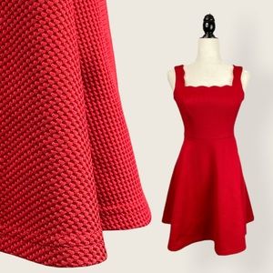 VTG Alythea Cherry Red Waffle Knit Scallop Fit + Flare Sleeveless Mini Dress XS